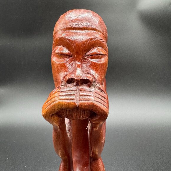 Wood African Inspired Sculpture Statue Man Sitting Eclectic Decor - Picture 6 of 9